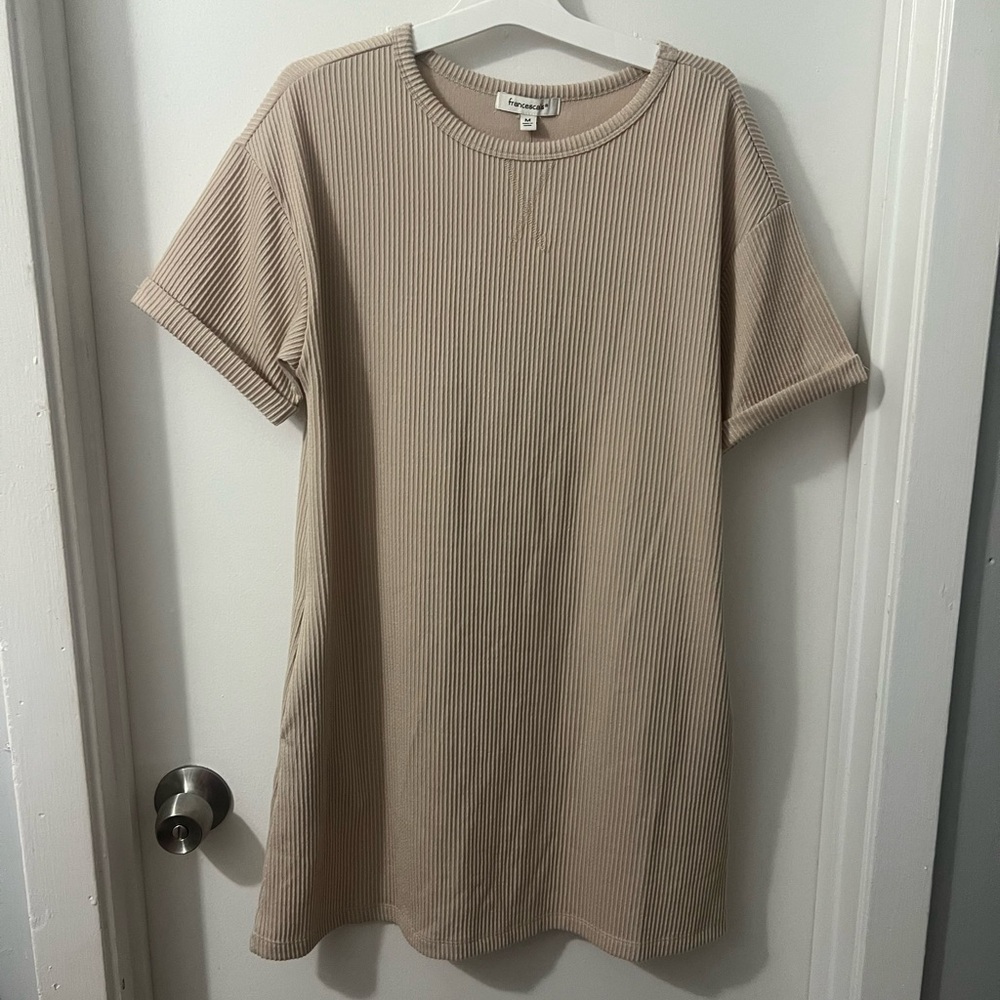 Francesca's Collections Ribbed Tan Short Sleeve Dress